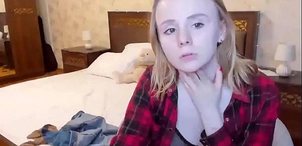 Blonde teen in see through bra on cam